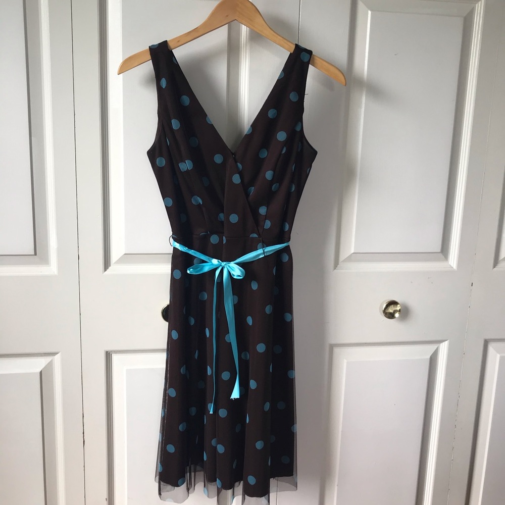 4 for $20 Party dress brown with blue polka dots